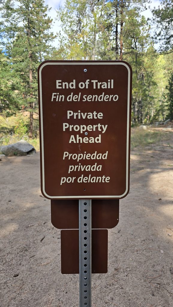 End of Trail sign marking the end of the hiking trail in Boulder, Colorado
